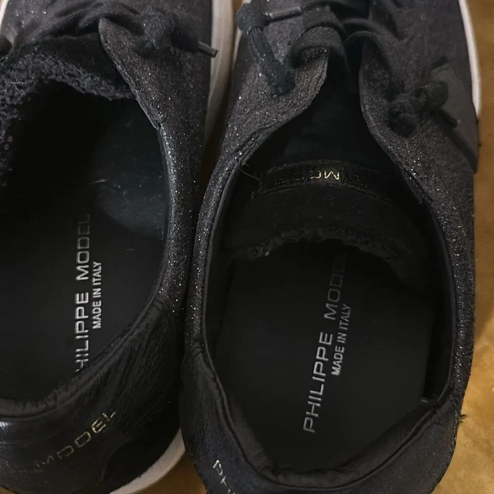 Philippe Model Women's Black Glitter/Suede Sneakers